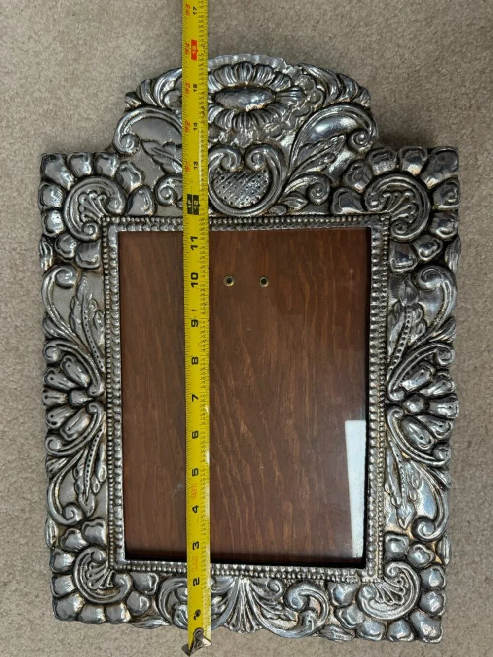 Vintage XEPAN Mexican Repoussé Picture Frame Mixed Metal 16